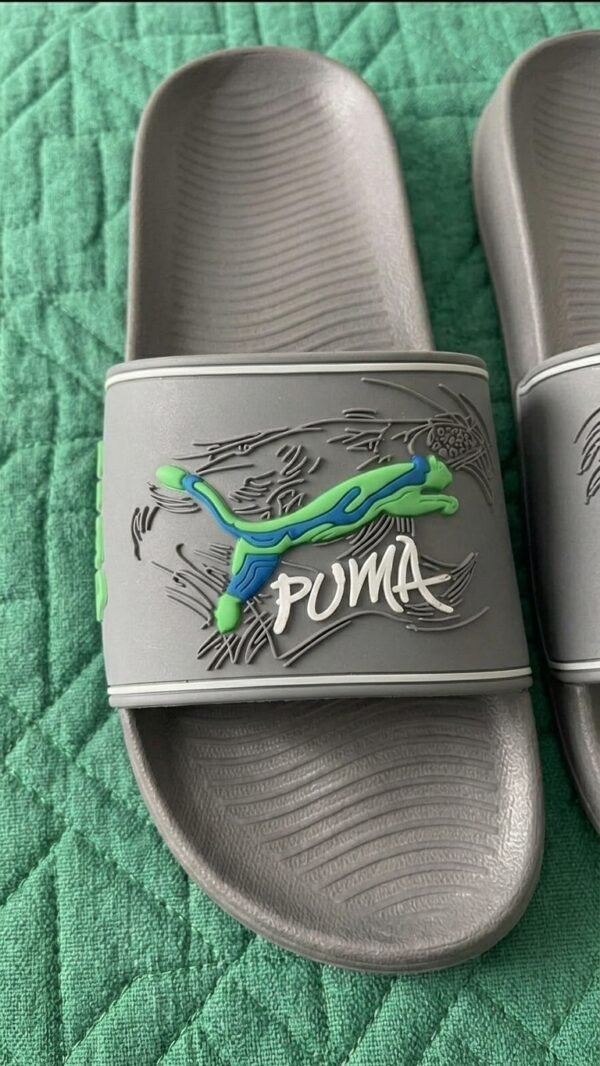 PUMA Graphic Sport Slides – Grey with Neon Accents
