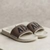 A|X Designer Logo Sport Slides – Off-White & Taupe Brown