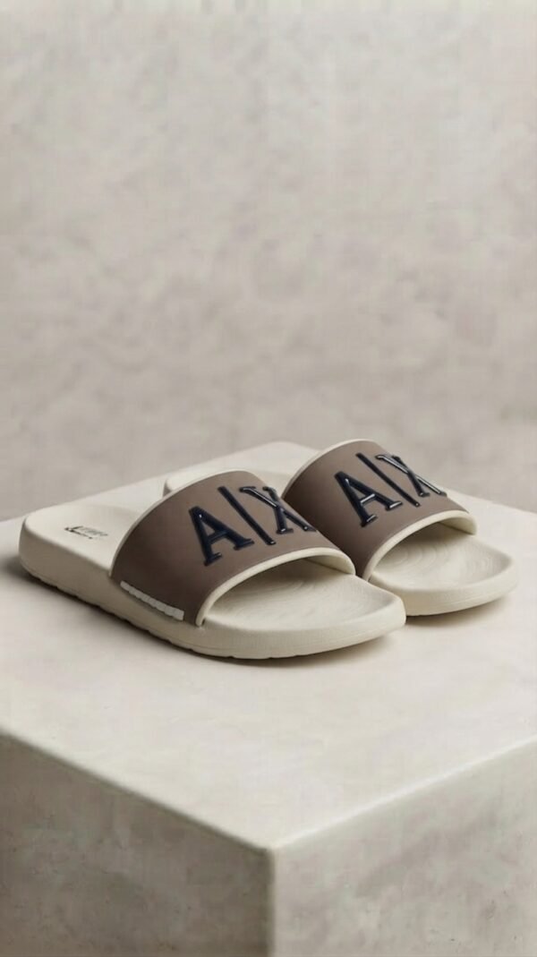 A|X Designer Logo Sport Slides – Off-White & Taupe Brown