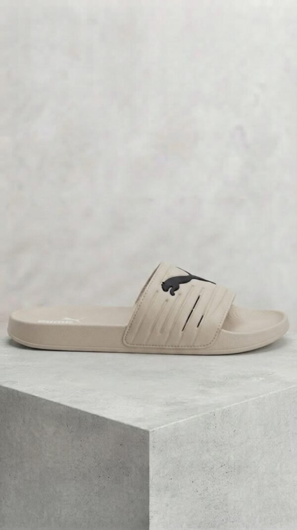 PUMA Minimalist Sport Slides – Beige & Black