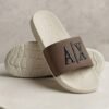 A|X Designer Logo Sport Slides – Off-White & Taupe Brown