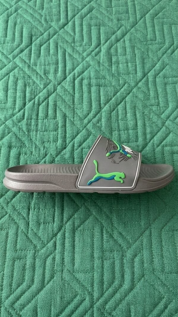 PUMA Graphic Sport Slides – Grey with Neon Accents