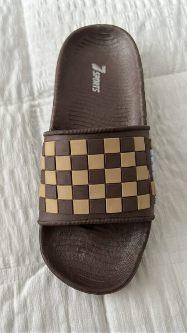 Z Sports Checkered Strap Casual Slides – Brown & Beige