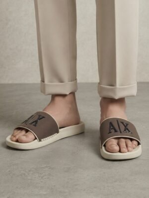 A|X Designer Logo Sport Slides – Off-White & Taupe Brown