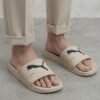 PUMA Minimalist Sport Slides – Beige & Black