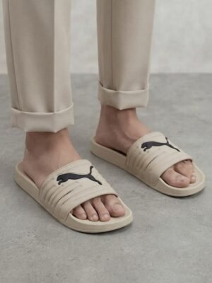 PUMA Minimalist Sport Slides – Beige & Black