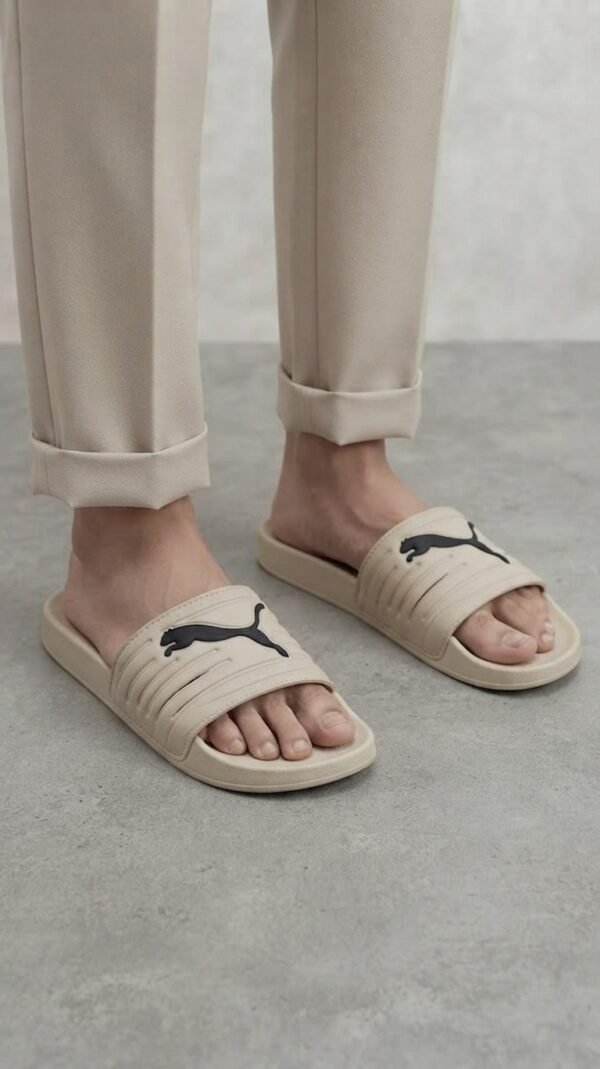 PUMA Minimalist Sport Slides – Beige & Black