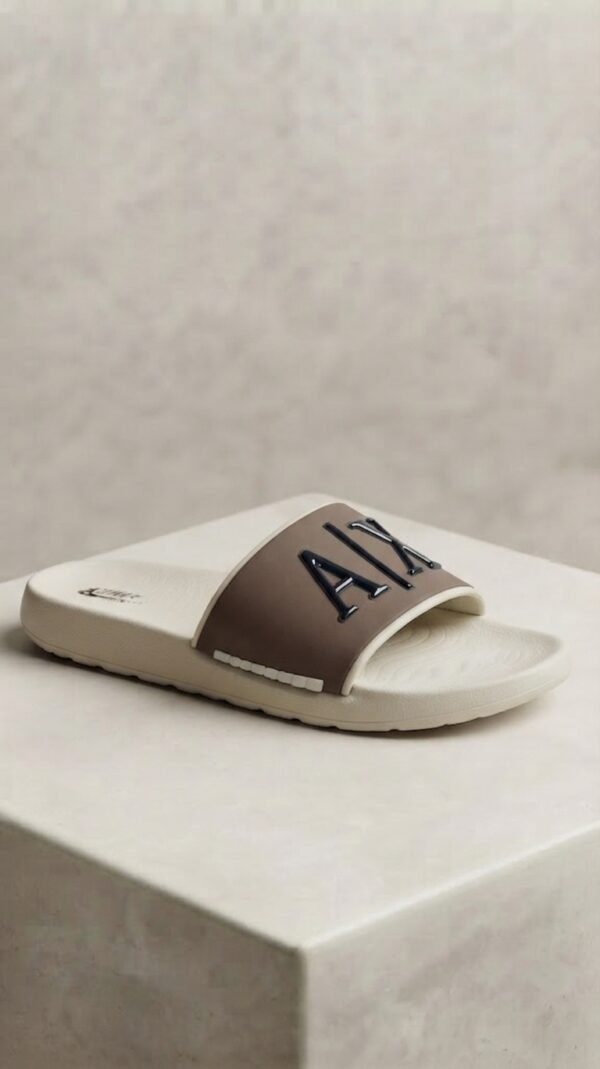 A|X Designer Logo Sport Slides – Off-White & Taupe Brown