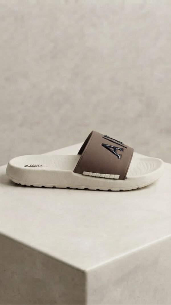 A|X Designer Logo Sport Slides – Off-White & Taupe Brown