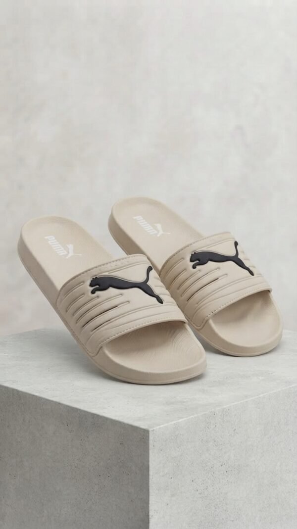 PUMA Minimalist Sport Slides – Beige & Black