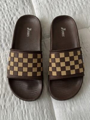 Z Sports Checkered Strap Casual Slides – Brown & Beige