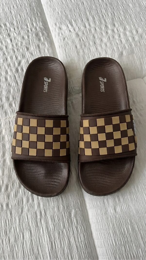 Z Sports Checkered Strap Casual Slides – Brown & Beige