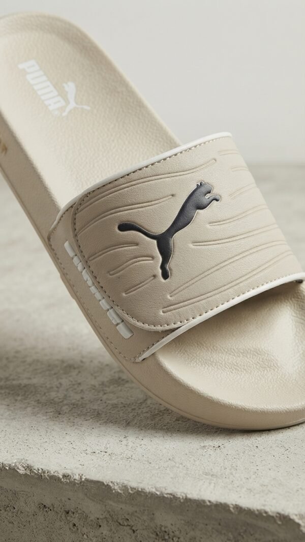 PUMA Minimalist Sport Slides – Beige & Black